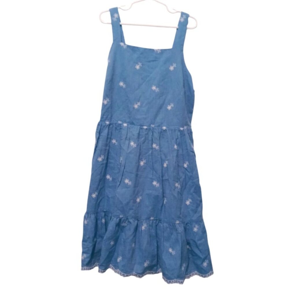Cat & Jack Girls' Blue Sleeveless Embroidered Floral Woven Dress Size XL (14)
